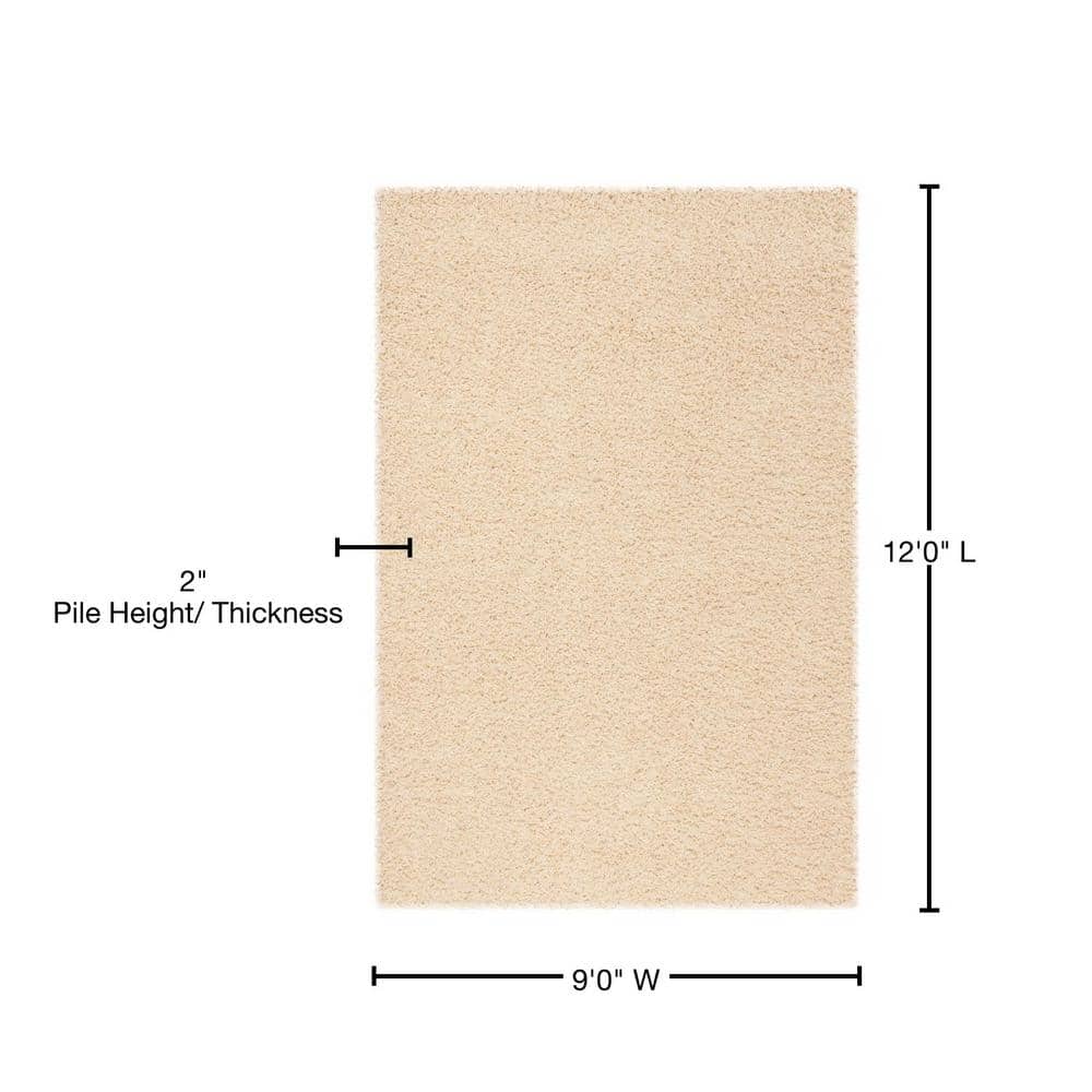 Ivory 9' x 12' Shag Wool and Synthetic Rug