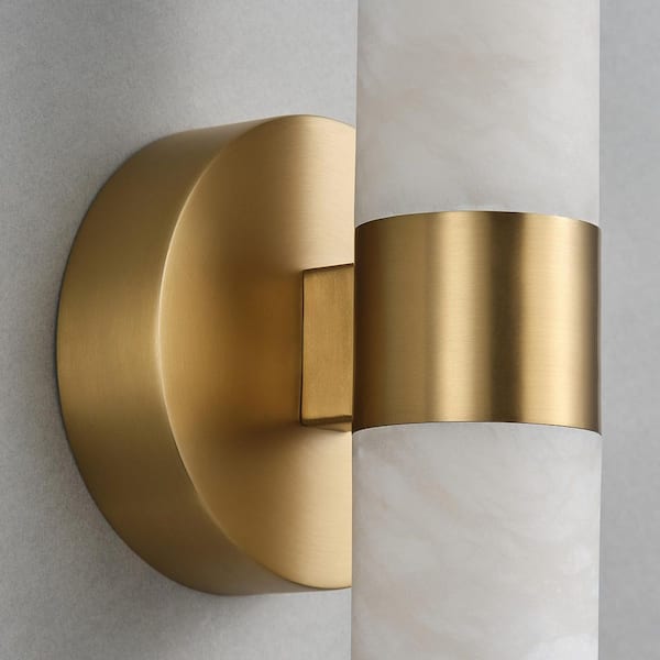 24 in. 1-Light Gold LED Wall Sconce, Natural Alabaster Modern Wall Light for Bedroom, Bathroom, Living Room