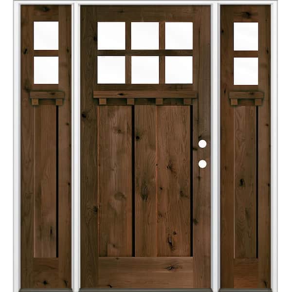 64 in. x 80 in. Knotty Alder Left-Hand/Inswing 6-Lite Beveled Clear Glass Espresso Stain Wood Prehung Front Door wDSL DS