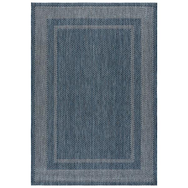 Courtyard 7 x 10 Navy/Gray Border Area Rug