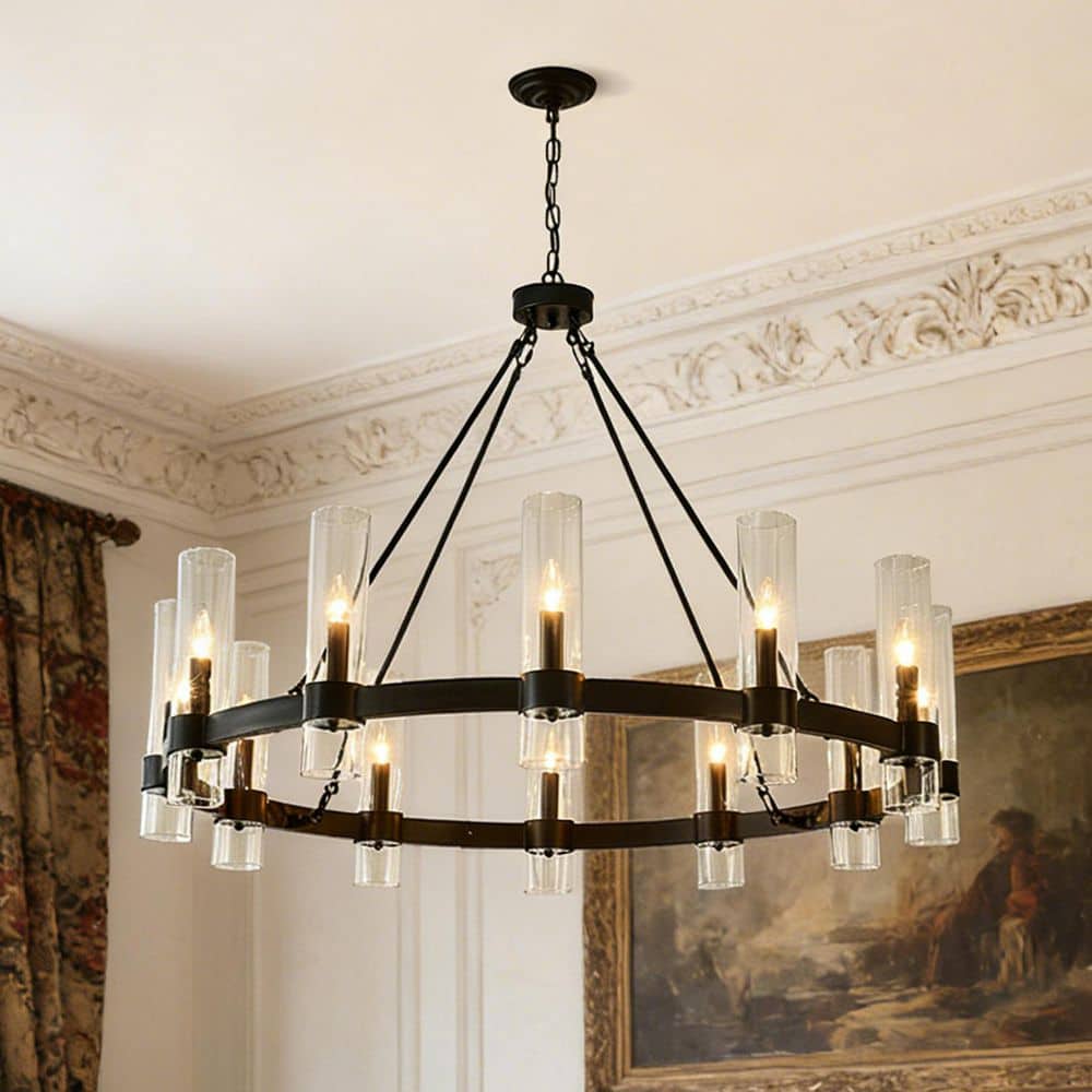 45 in. 12-Light Farmhouse Matte Black Chandelier, Modern Chandelier, Luxury Ceiling Pendant Light for Dining Room price history on PriceWatchPro
