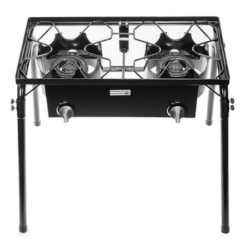 70,000 BTU Propane Gas Double Burner Outdoor Fryer Stove-Top Stand with Detachable Legs and Hose Regulator