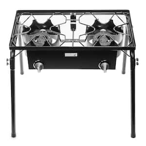 70,000 BTU Propane Gas Double Burner Outdoor Fryer Stove-Top Stand with Detachable Legs and Hose Regulator