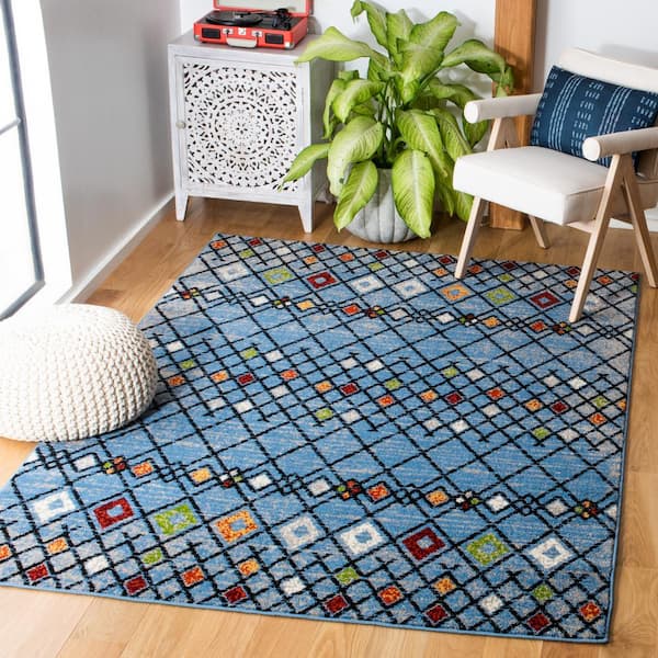 Amsterdam Blue/Ivory Doormat 3 ft. x 5 ft. Geometric;Trellis Area Rug