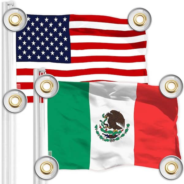 3 ft. x 5 ft. Printed 150D Polyester USA American Flag & Mexico Mexican Flag with 4 Corner Brass Grommets (Combo Pack)