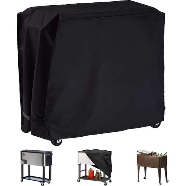 OVCRNIBI Outdoor Patio Ice Coolers Cart Cover, Black PU, Windproof, Waterproof, and Sunblock, 34 in. L x 19 in. W x 31 in. H