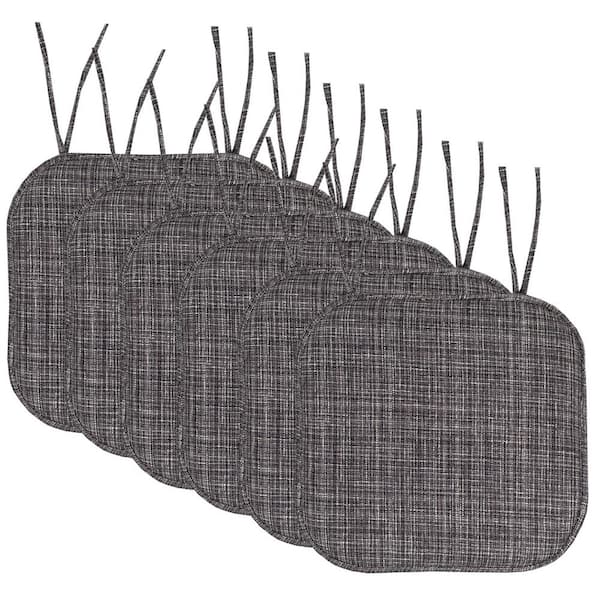 Sweet Home Collection Aria Memory Foam Square Non-Slip Indoor/Outdoor Chair Seat Cushion with Ties, Gray/Black (6-Pack)