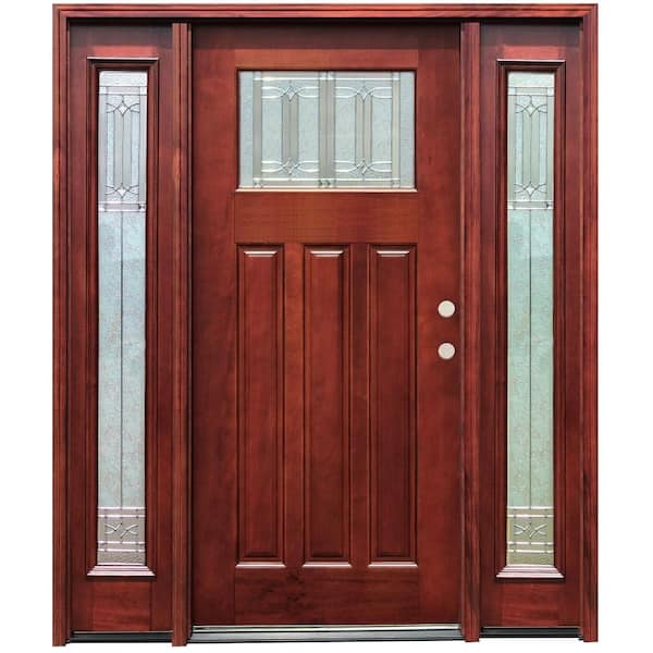 Pacific Entries 70 in. x 80 in. Diablo Craftsman 1 Lite Stained Mahogany Wood Prehung Front Door with 14 in. Sidelites