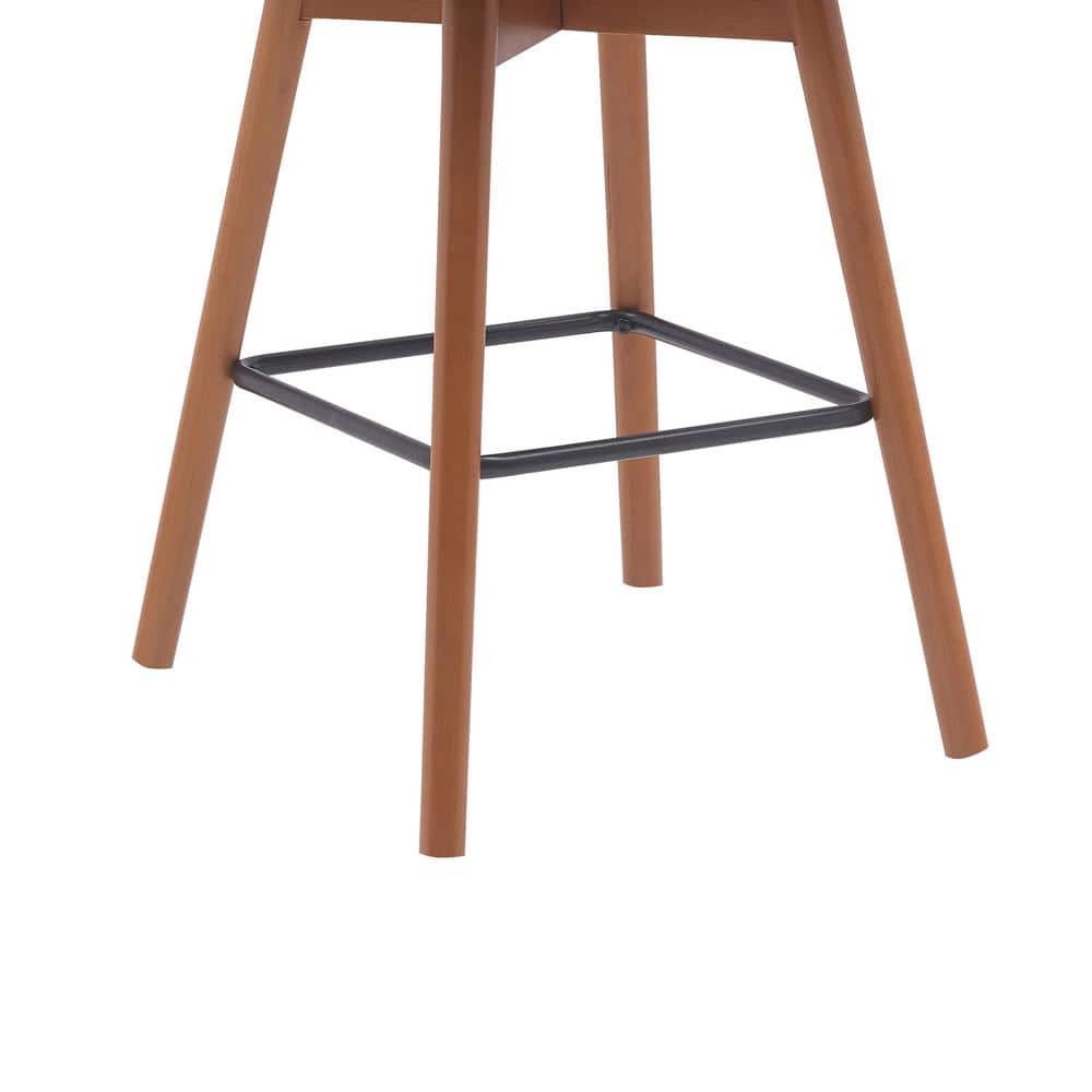Cream Faux Leather Walnut Wood Swivel Counter Stool