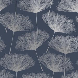 Glistening Floral Navy Blue Non-Pasted Wallpaper (Covers 56 sq. ft.)