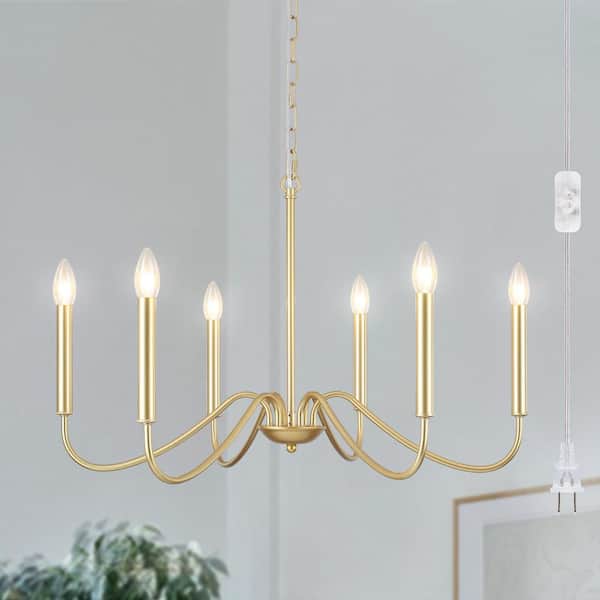 LWYTJO 6-Light Spray-Painted Gold Rustic Dining Area Chandelier for Kitchen Living Room with No Bulbs Included