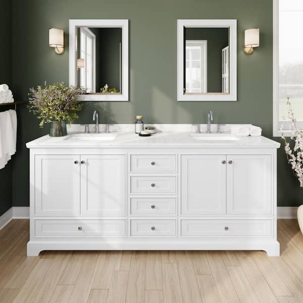 Deborah 80 in. Double Freestanding White Bath Vanity with Carrara Cultured Marble Top