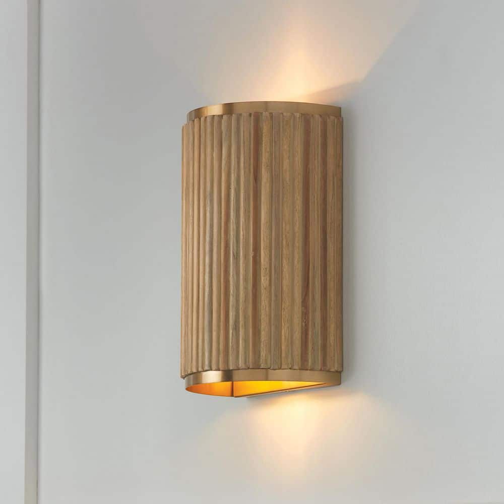 Donovan 7.50 in. 2-Light Matte Brass and Handcrafted Mango Wood in White Wash Sconce price history on PriceWatchPro