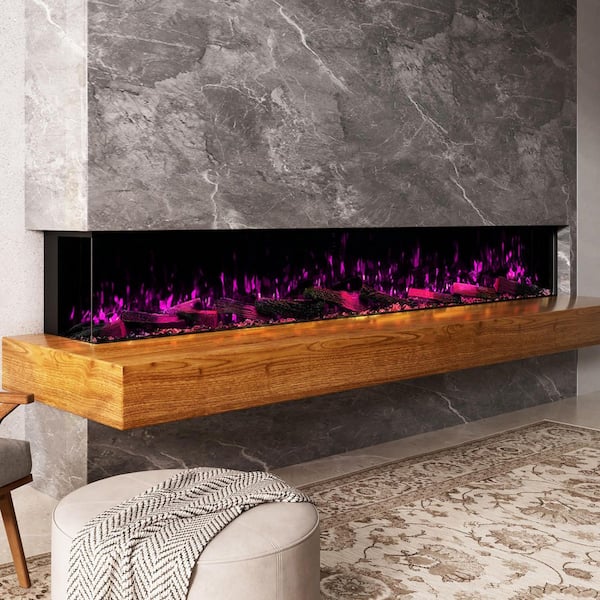 3-Sided Electric Fireplace, 3000W 100 in. Smart WiFi Electric Fireplace Insert with Crackling Sound, RGB LED Flame Color