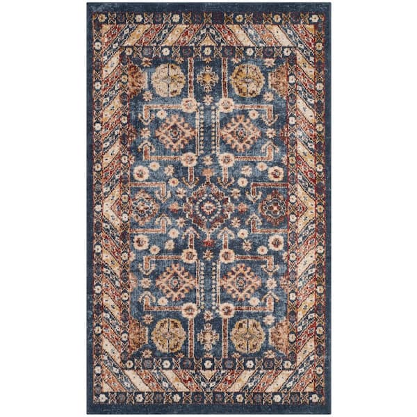 SAFAVIEH Bijar Royal/Ivory Doormat 3 ft. x 5 ft. Border Distressed Area Rug