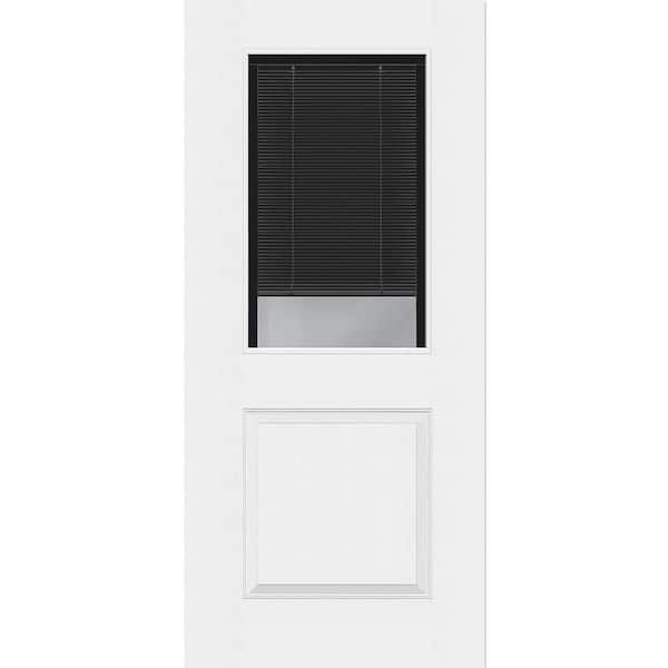 Steves & Sons Legacy 32 in. x 80 in. Universal Handing 1/2-Lite Clear Glass Noir Miniblind White Finish Fiberglass Front Door Slab