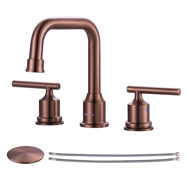 WOWOW 8 in. Widespread Double Handle Bathroom Faucet in Rose Gold