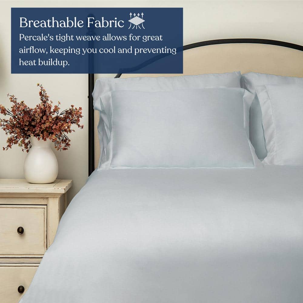 Light Blue Twin Organic Cotton Percale Duvet Cover Set