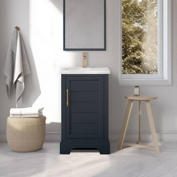 20 in. W x 16 in. D x 34.5 in. H Single Sink Vintage Spruce Blue Bath Vanity with White Ceramic Top
