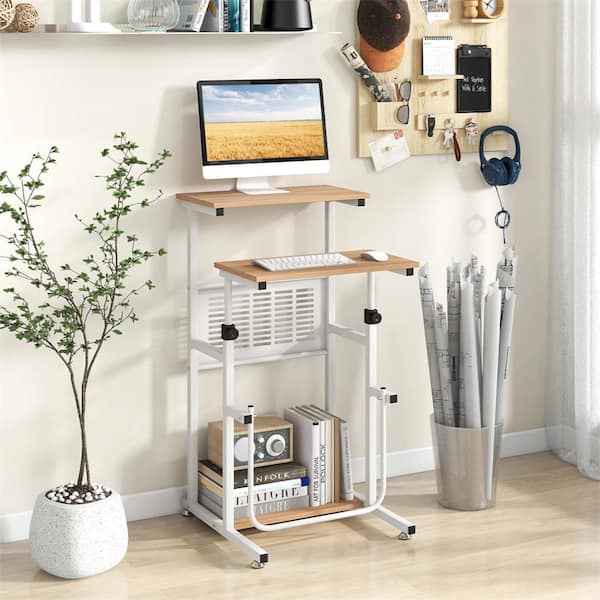 Costway 21 in. White Wood Stand Up Desk with Height Adjustable Sit