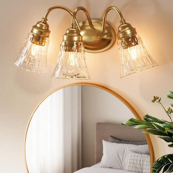 19.43 in. 3-Light Brushed Nickel Gold Bathroom Vanity Light with Clear Glass Shade, No Bulbs Included