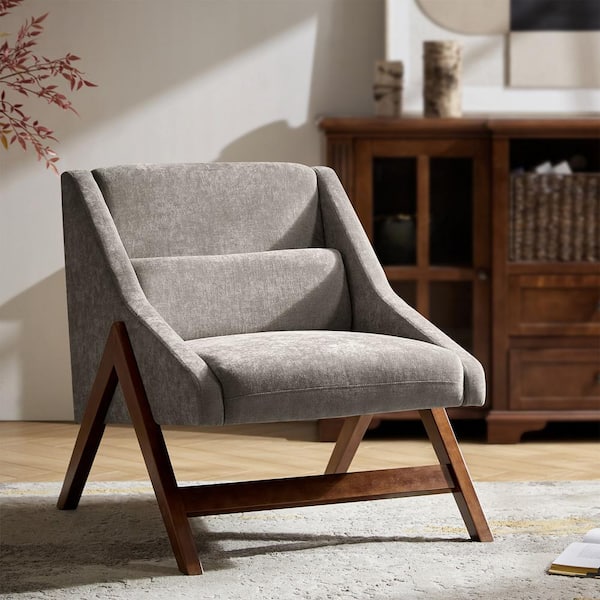 Alicia Tan Gray Accent Arm Chair with Solid Wood Legs