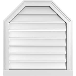 24 in. x 26 in. Octagonal Top Surface Mount PVC Gable Vent: Functional with Brickmould Sill Frame