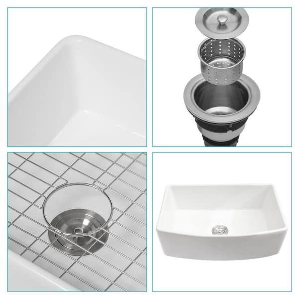 Siavonce White Farmhouse Sink - 30 in. White Kitchen Sink