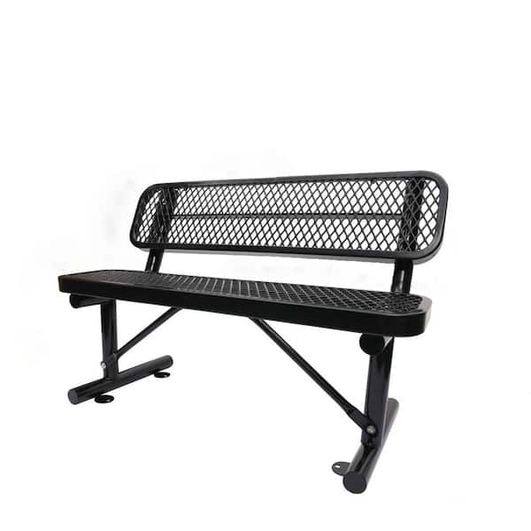 4 ft. Outdoor Patio Metal Steel Black Bench with Backrest