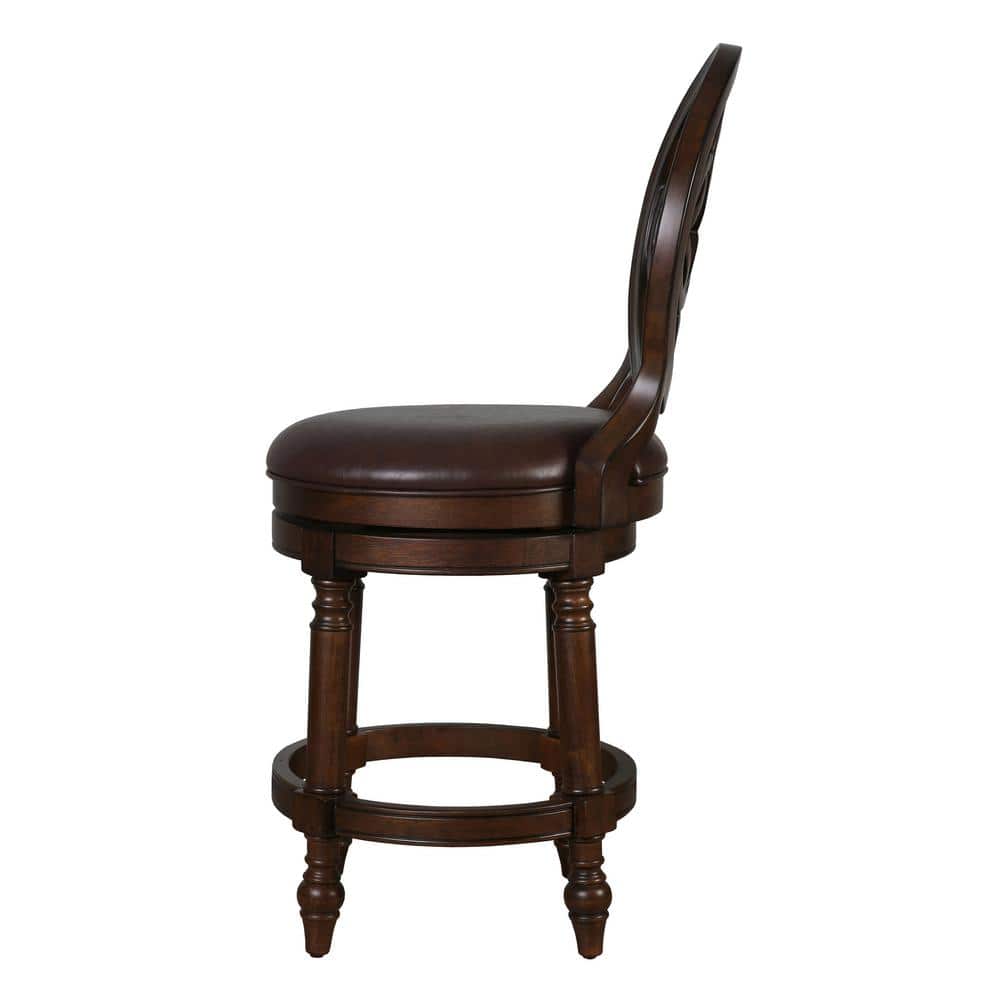 Distressed Walnut 26in Swivel Counter-Height Stool with Leather Seat