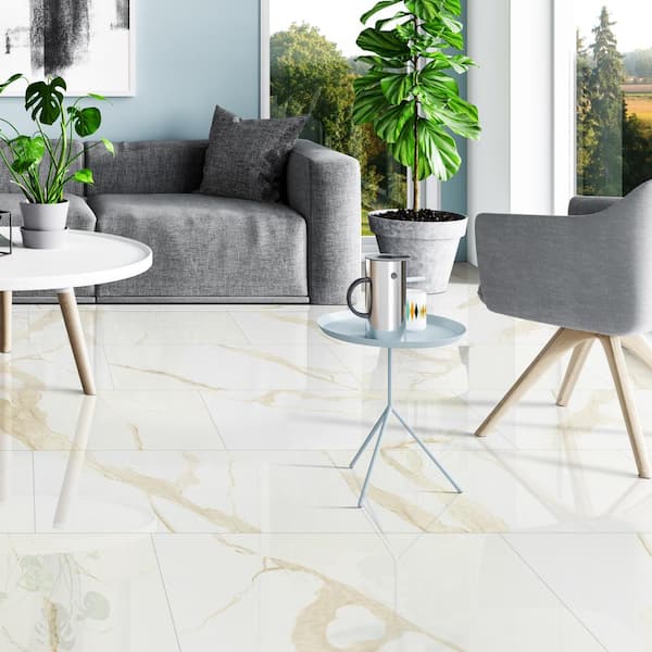 Ader Calacatta 24 in. x 48 in. Polished Porcelain Marble Look Floor and Wall Tile (432 sq. ft./Pallet)