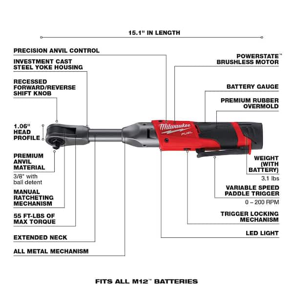 for sale online Milwaukee 2560-20 3/8 inch Extended Reach Ratchet Tool Only 
