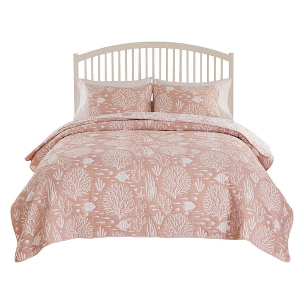 Greenland Home Fashions Marina 2-Piece Coastal Blush Polyester Twin/XL Coverlet Set