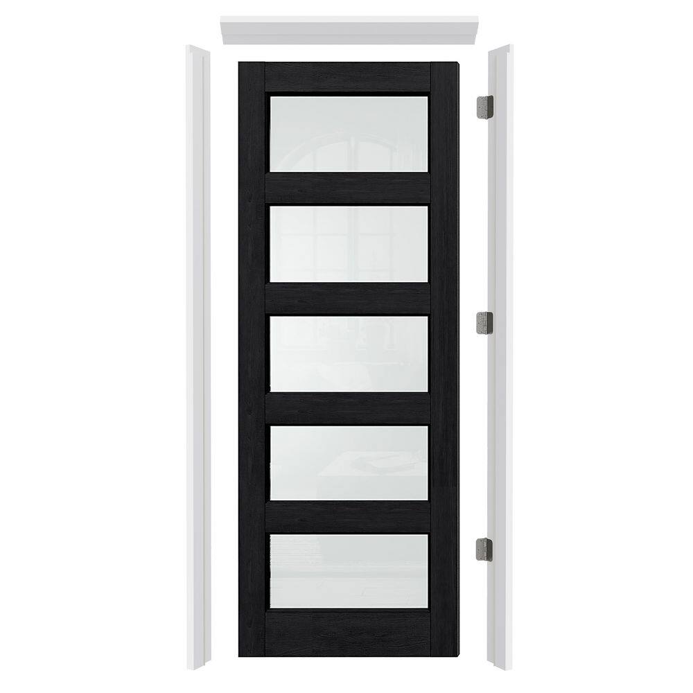 24 in. x 80 in. 5-Lite Black PVC Covering, MDF, Frosted Glass Prehung Interior Door Right-Handed with Jamb and Hardware price history on PriceWatchPro