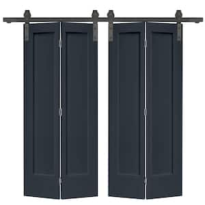 48 in. x 80 in. 1 Panel Shaker Charcoal Gray Painted MDF Composite Double Bi-Fold Barn Door with Sliding Hardware Kit