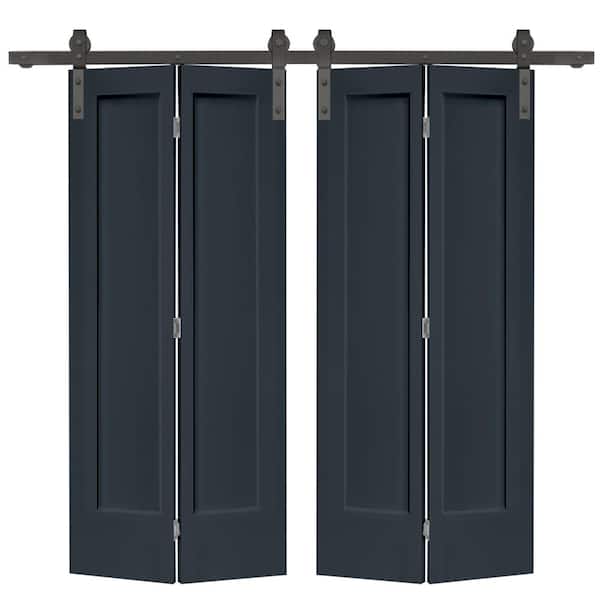 CALHOME 48 in. x 80 in. 1 Panel Shaker Charcoal Gray Painted MDF Composite Double Bi-Fold Barn Door with Sliding Hardware Kit