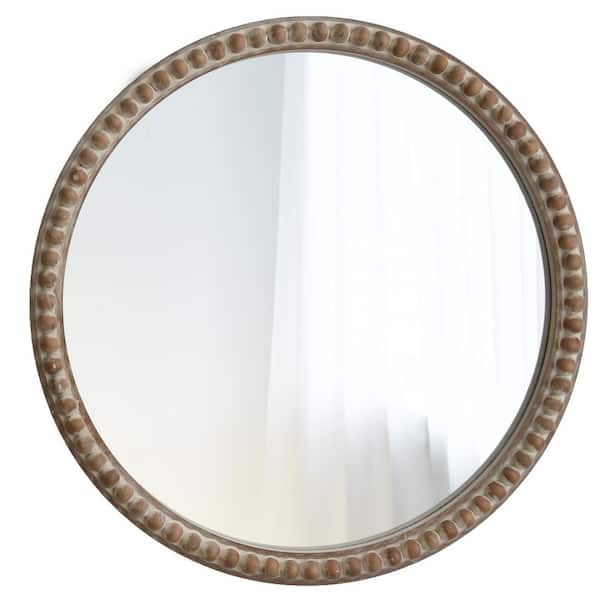 FUIN 30 in. W x 30 in. H Distressed Brown Round Wood Frame Accent Mirror