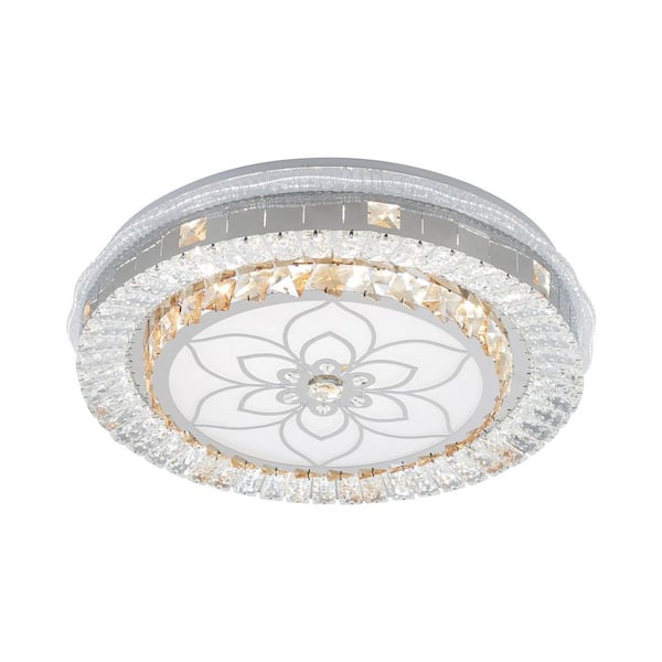 OUKANING 19.68 in. Gold Modern Crystal Dimmable Flush Mount