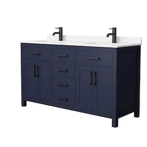 Beckett 60 in. W x 22 in. D x 35 in. H Double Sink Bathroom Vanity in Dark Blue with Carrara Cultured Marble Top