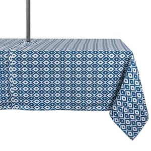 Outdoor 60 in. x 120 in. Blue Ikat Polyester with Zipper Tablecloth