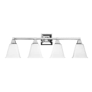 Denhelm 31.75 in. W. 4-Light Chrome Wall/Bath Vanity Light with Inside White Painted Etched Glass
