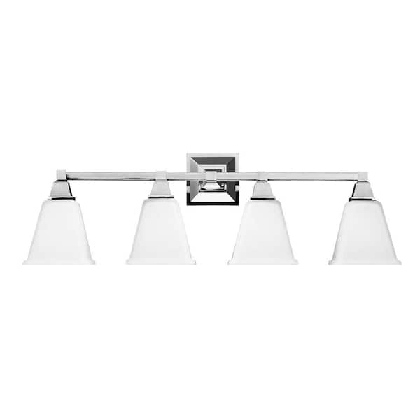 Generation Lighting Denhelm 31.75 in. W. 4-Light Chrome Wall/Bath Vanity Light with Inside White Painted Etched Glass