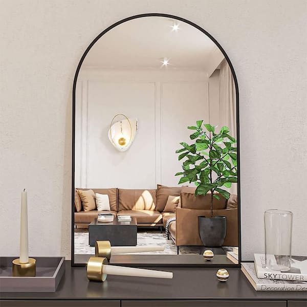 Blisstyle Black 20 in. W x 30 in. H Farmhose Arch MDF Framed Mirror Wall Mirror Wall Decor Mirror