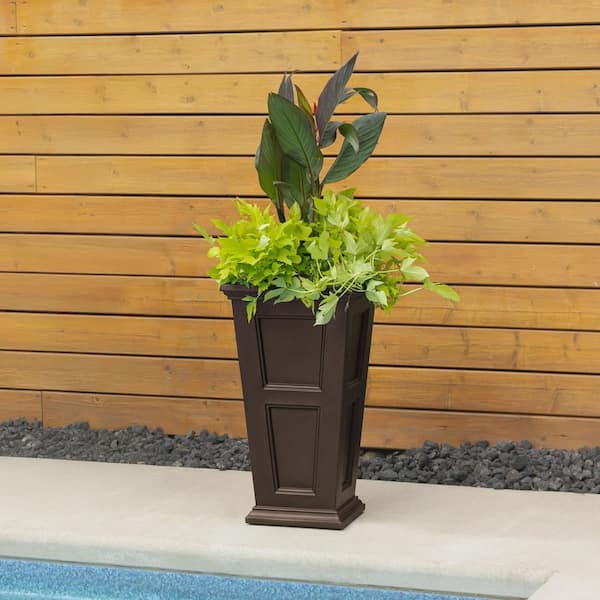 Fairfield 28 in. Tall Self-Watering Espresso Polyethylene Planter