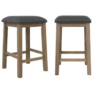 Saunders 25.5 in. H Desert Brown Wood Backless Bar Stool with Fabric Padded Seats (Set of 2)