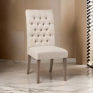 Beige Fabric Tufted Back Dining Chair (Set of 2)