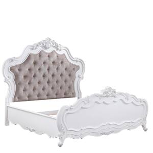 Latisha White Wood Frame Queen Panel Bed with Tufted