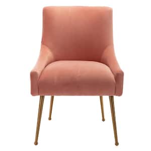 Pink Velvet Dining Chair with Pulling Handle and Adjustable Foot Nails