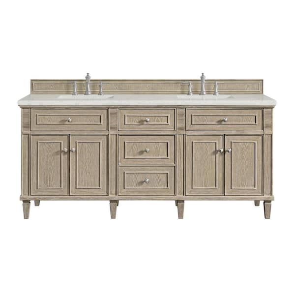 James Martin Vanities Lorelai 72.0 in. W x 23.5 in. D x 34.06 in. H Double Bathroom Vanity in Whitewashed Oak with Lime Delight Quartz Top