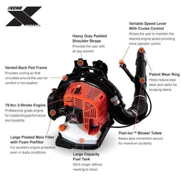 ECHO 240 MPH 835 CFM 79.9cc Gas 2-Stroke X Series Backpack Leaf